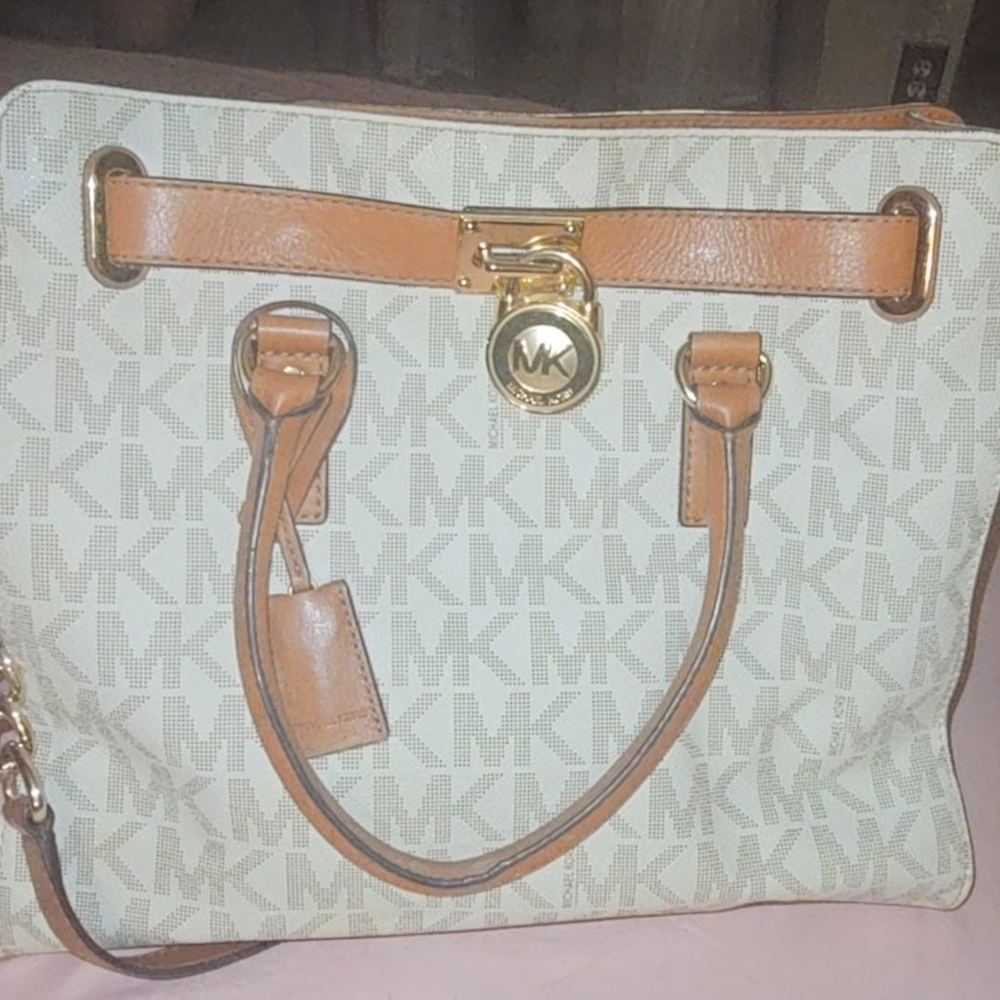 Michael Kors Tan and Cream Tote with Leather Trim